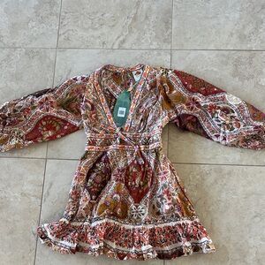 Farm Rio  Long Sleeve Dress romantic nature sz small